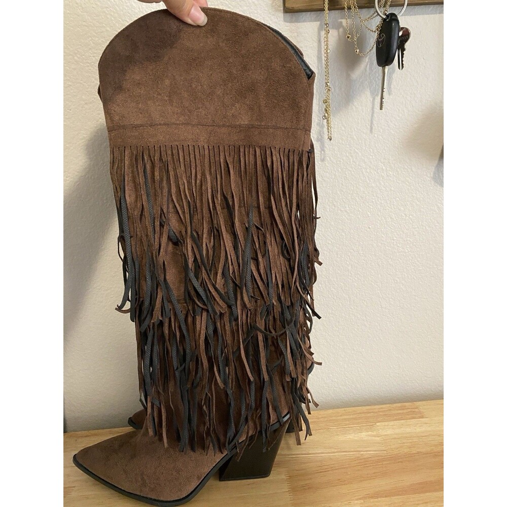 Women’s Brown Fringe Cowgirl Boots Size 8.5 -9(40) Western  Mid-Calf Boots NEW